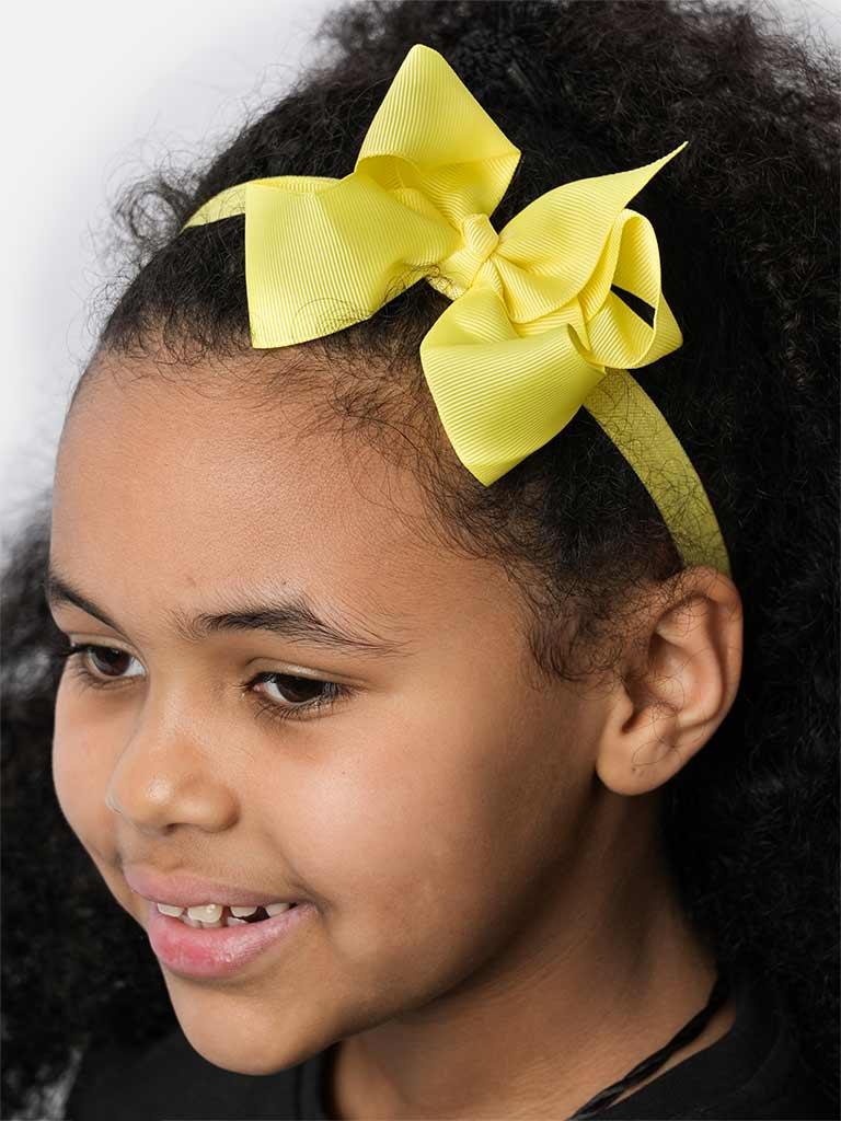 Baby Girl Satin Bow Headband - Lemon Yellow