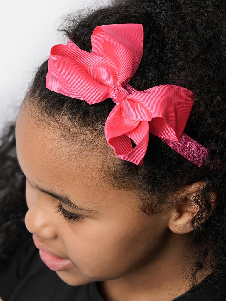 Baby Girl Satin Bow Headband-Fuchsia Pink