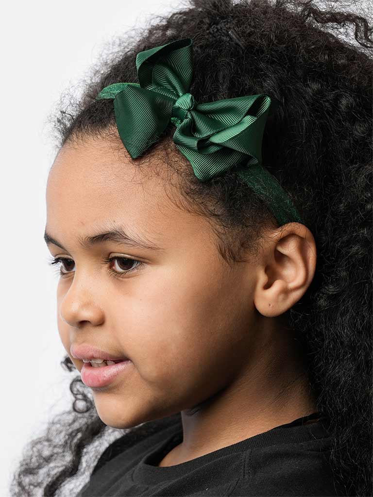 Baby Girl Satin Bow Headband - Emerald Green
