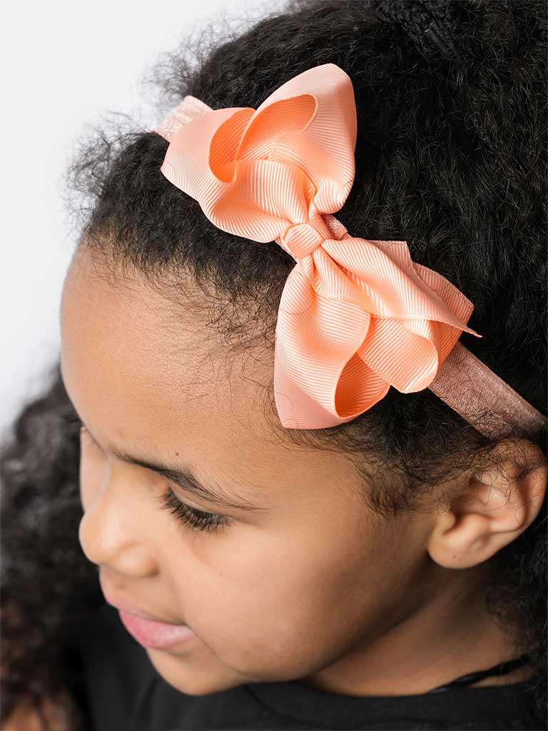 Baby Girl Satin Bow Headband-Peach