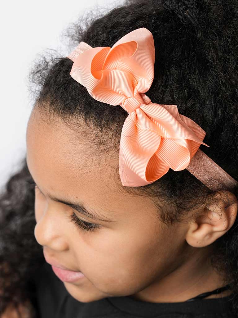 Baby Girl Satin Bow Headband - Peach