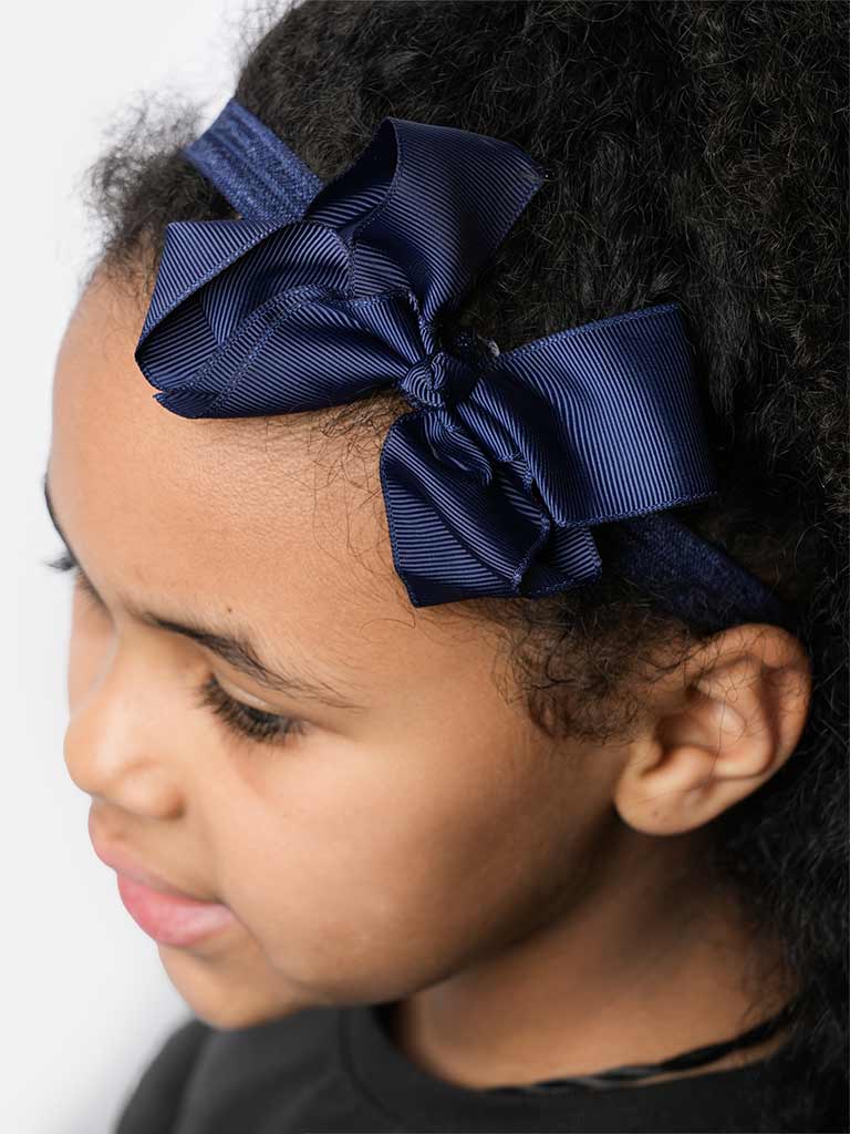 Baby Girl Satin Bow Headband-Navy Blue