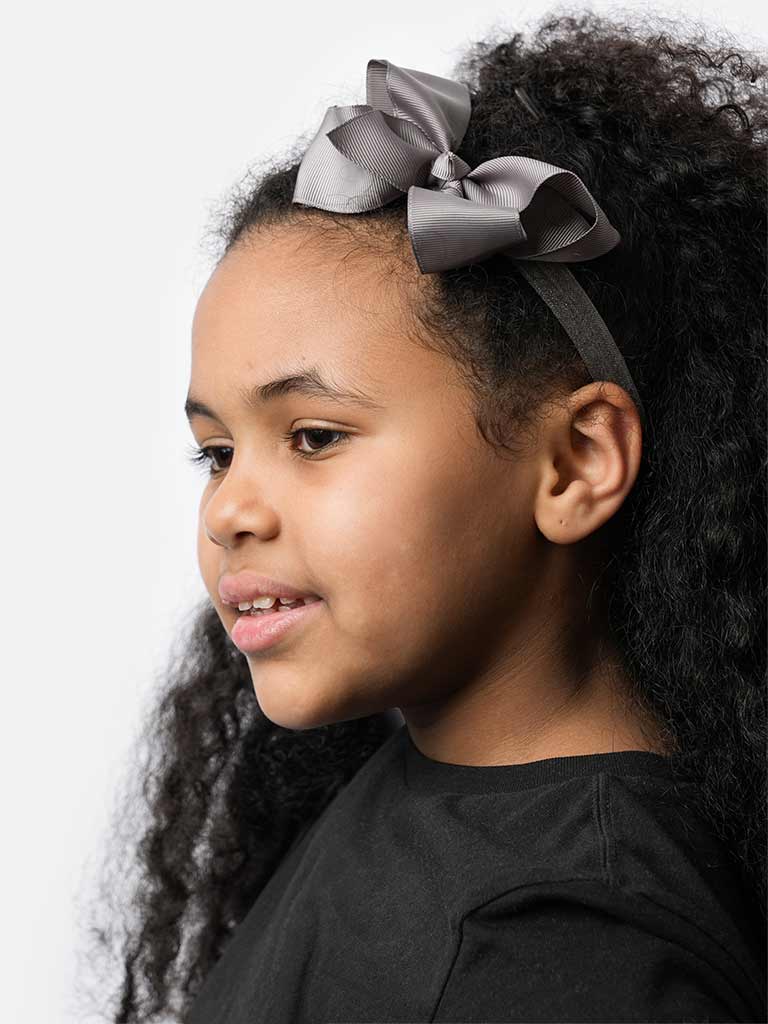 Baby Girl Satin Bow Headband-Charcoal Grey