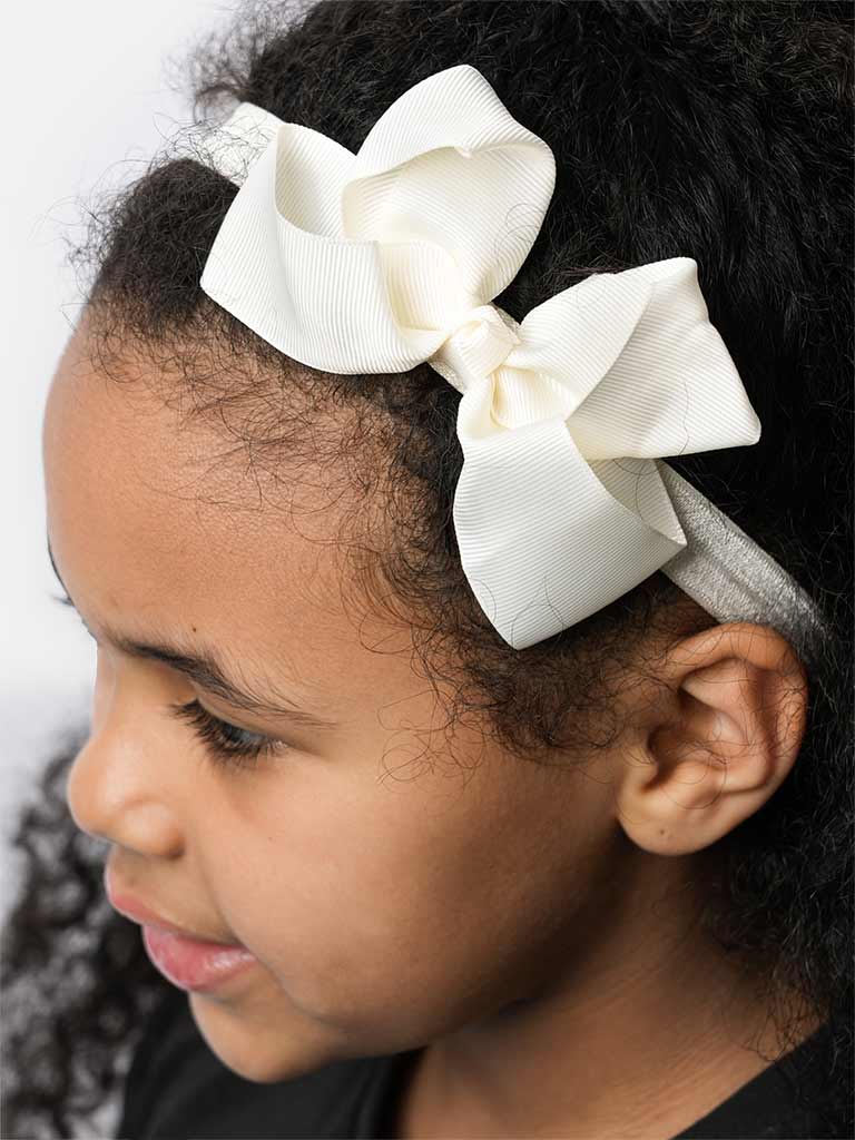Baby Girl Satin Bow Headband-Ivory