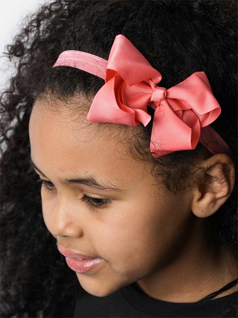 Baby Girl Satin Bow Headband-Salmon Red