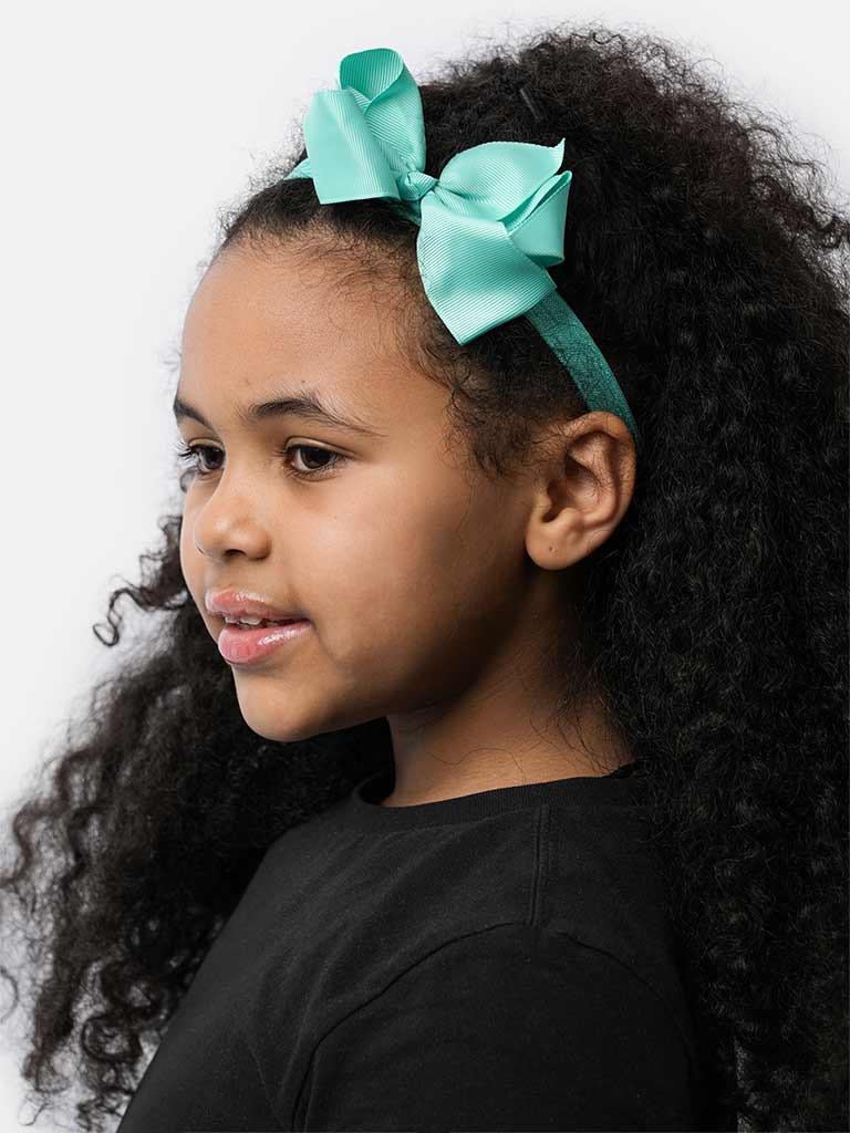 Baby Girl Satin Bow Headband-Aqua Blue