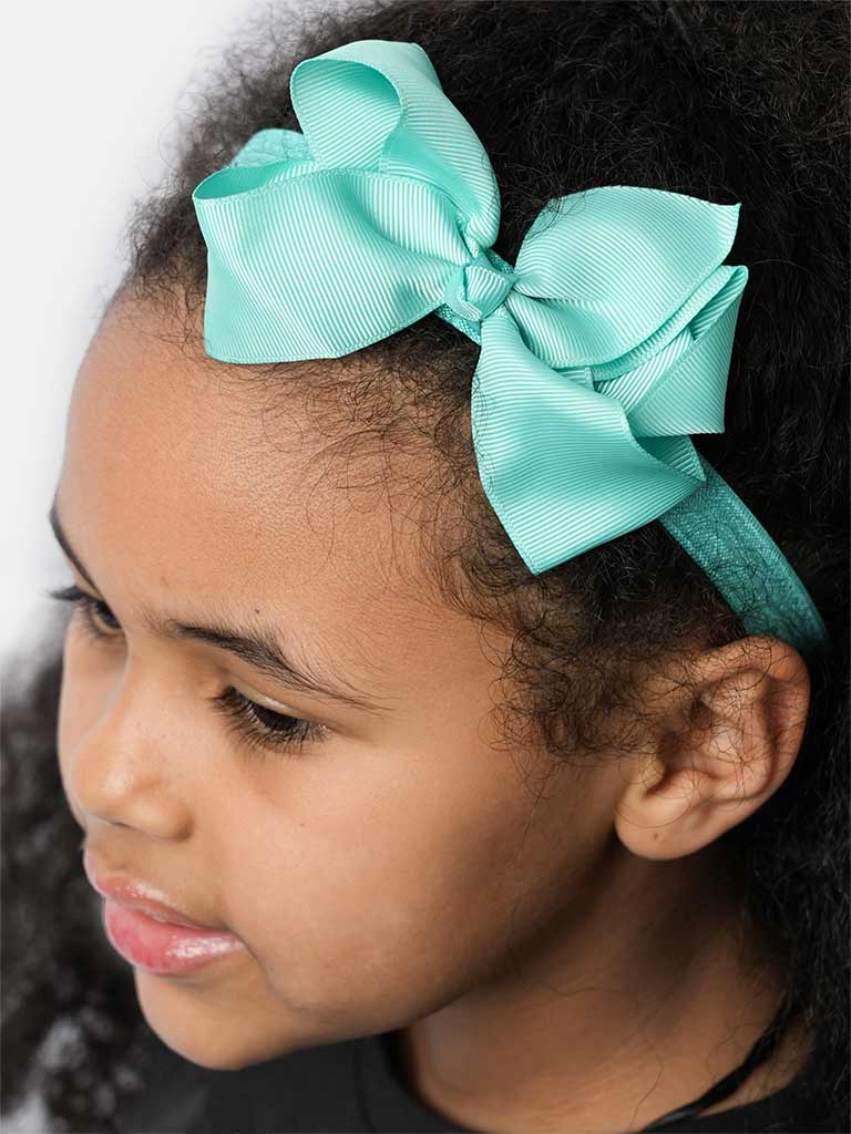 Baby Girl Satin Bow Headband-Aqua Blue