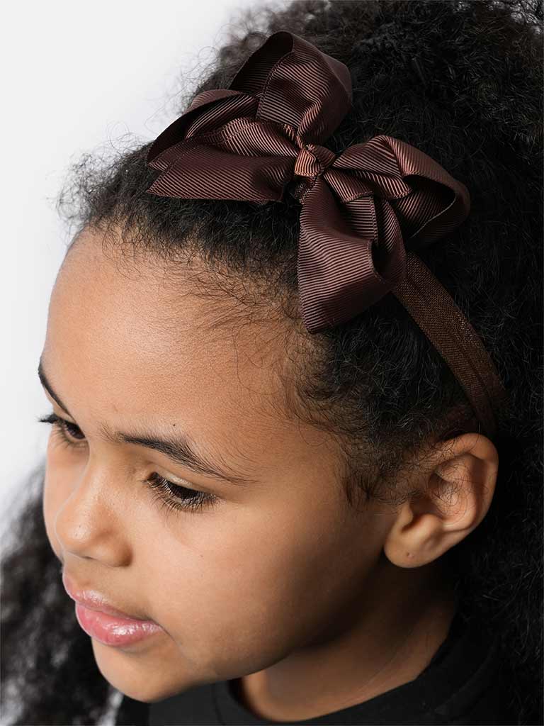 Baby Girl Satin Bow Headband- Brown