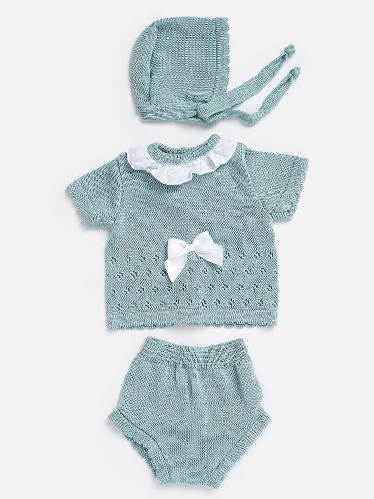 Baby Girl 3-piece Eyelet Knitted Gift Box Set - Mint Green
