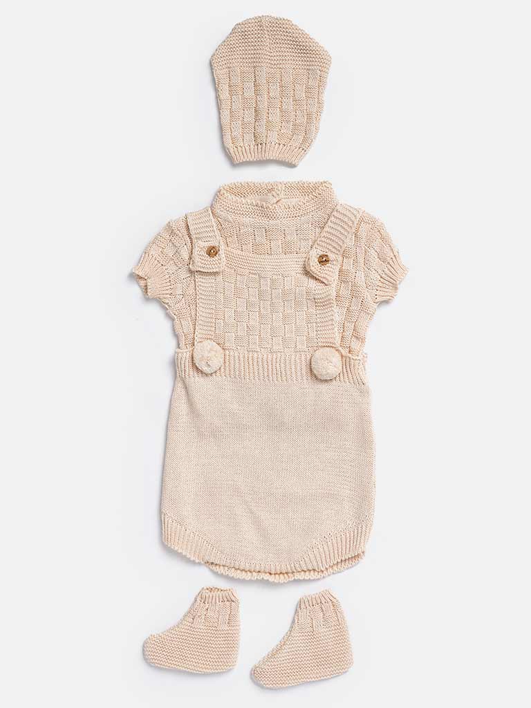 Baby Boy 4-piece Checked Knitted Gift Box Set - Beige