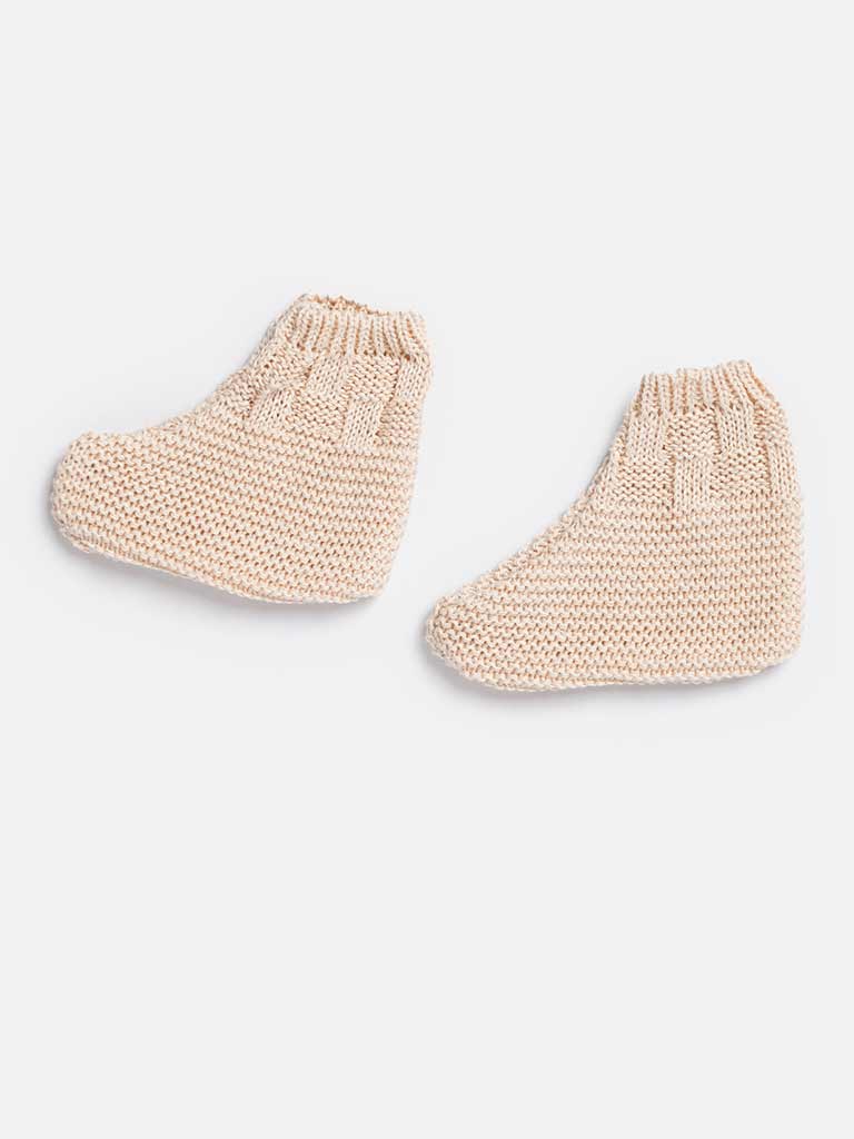 Baby Boy 4-piece Checked Knitted Gift Box Set - Beige