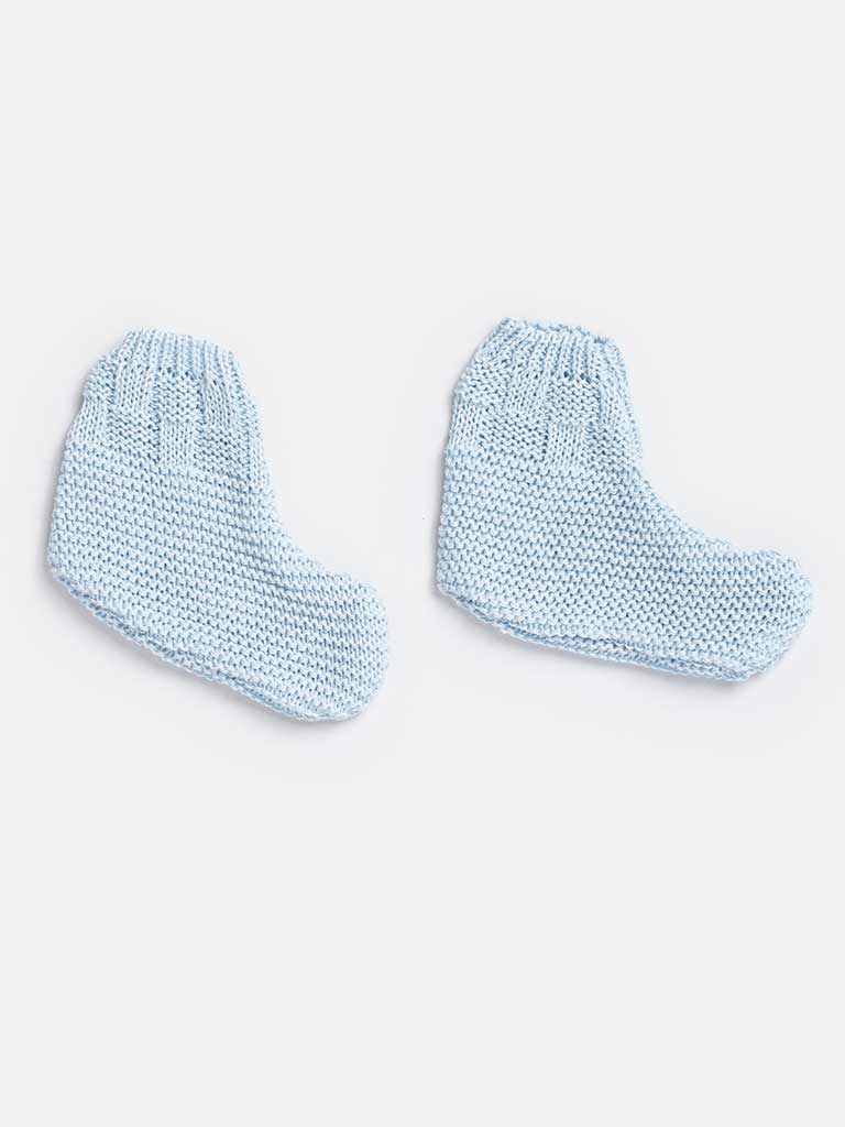 Baby Boy 4-piece Checked Knitted Gift Box Set - Baby Blue