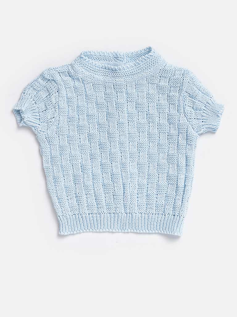 Baby Boy 4-piece Checked Knitted Gift Box Set - Baby Blue
