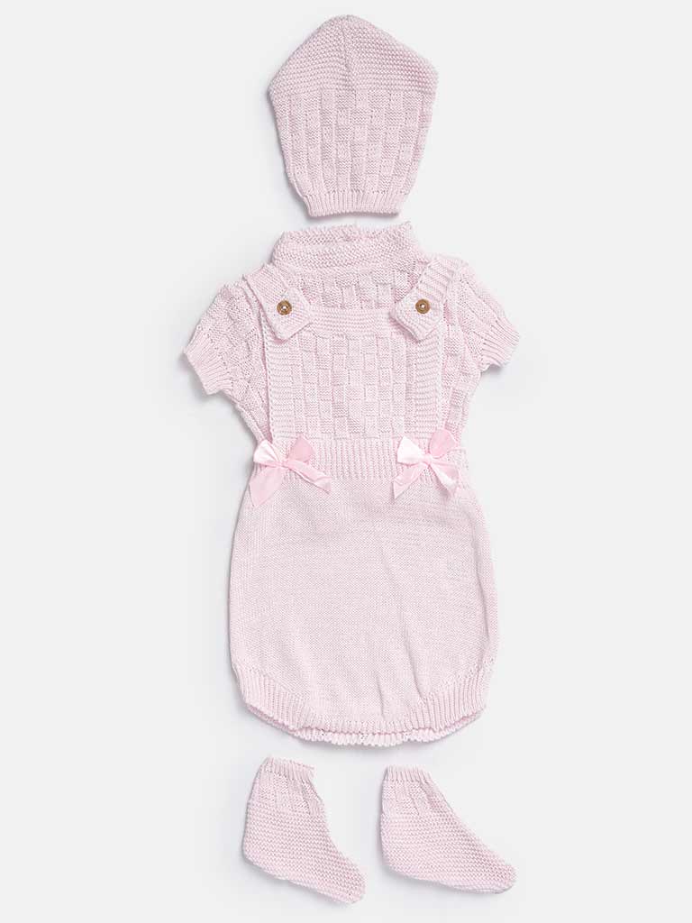 Baby Girl 4-piece Checked Knitted Gift Box Set - Baby Pink