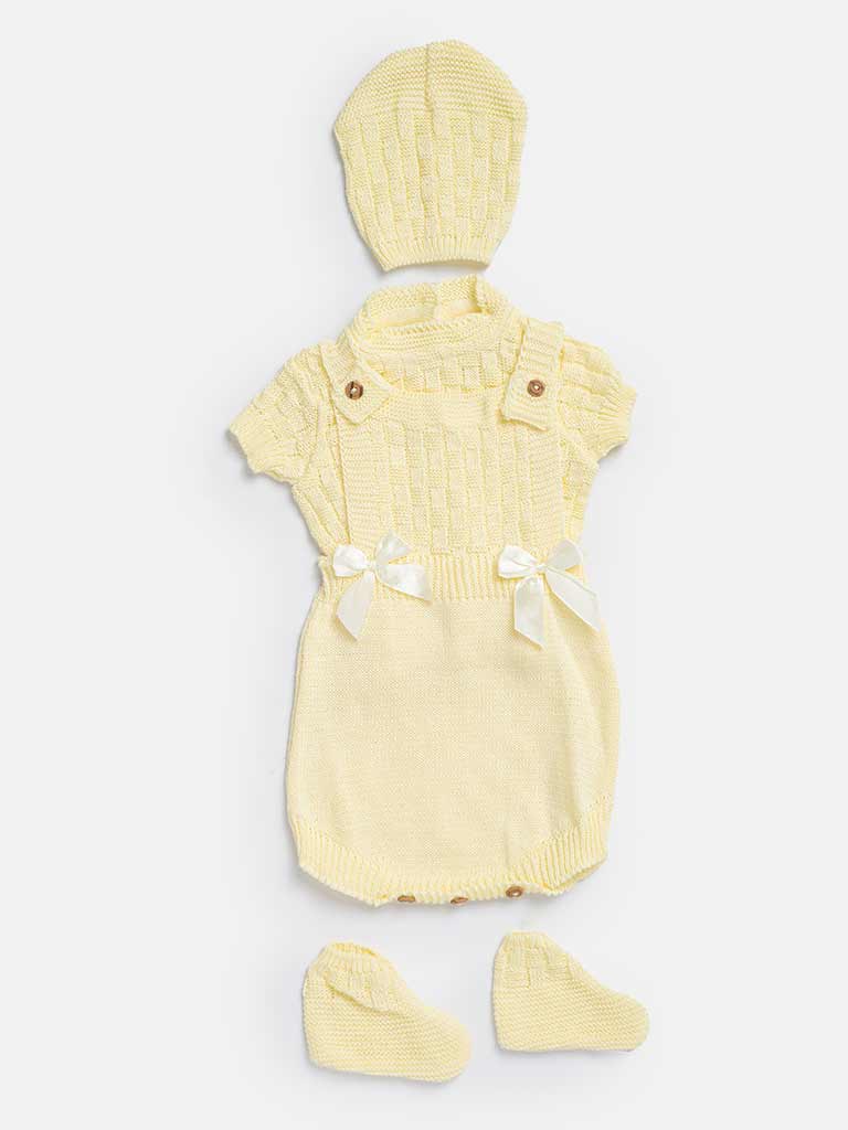 Baby Girl 4-piece Checked Knitted Gift Box Set - Lemon Yellow