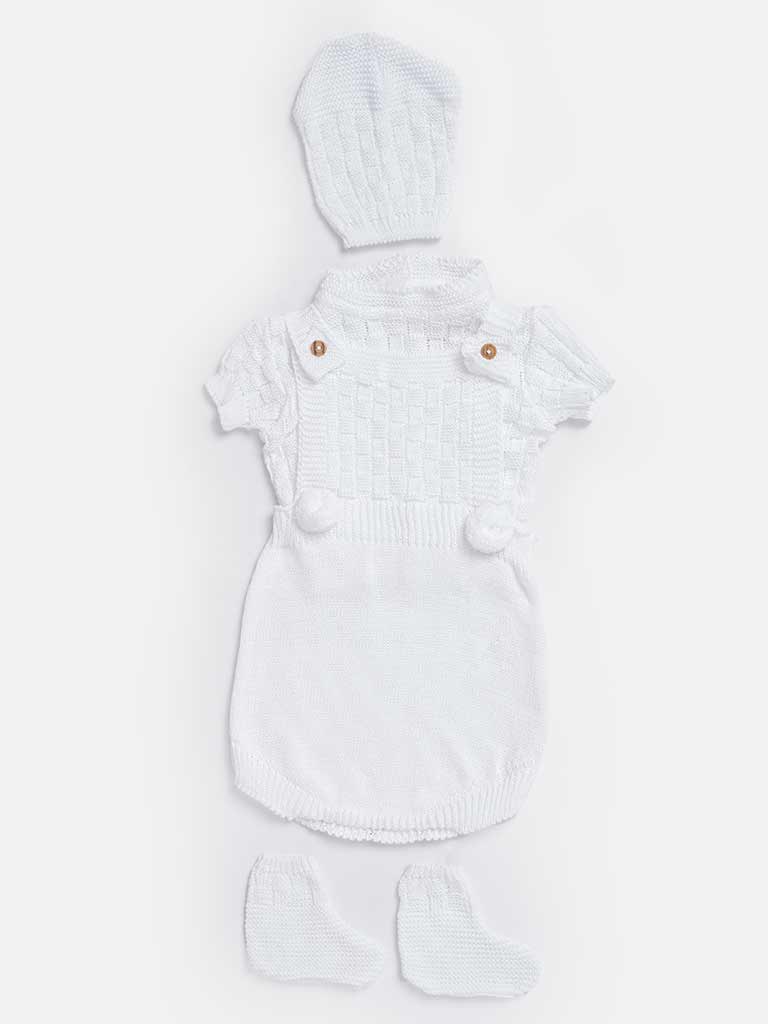 Baby Boy 4-piece Checked Knitted Gift Box Set - White