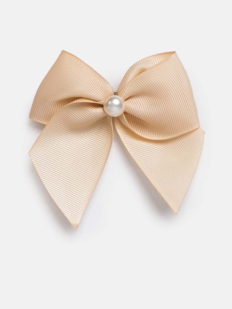 Baby Girl Pearl with Bow Handmade Hairclip-Beige