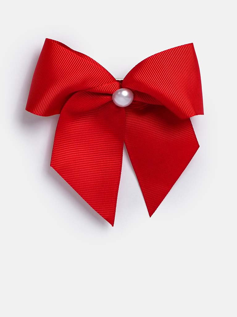 Baby Girl Pearl with Bow Handmade Hairclip-Red