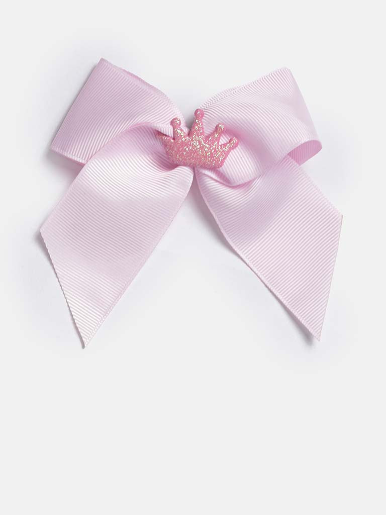 Baby Girl Crown with Bow Handmade Hairclip-Baby Pink