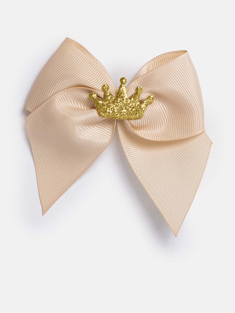 Baby Girl Crown with Bow Handmade Hairclip-Beige
