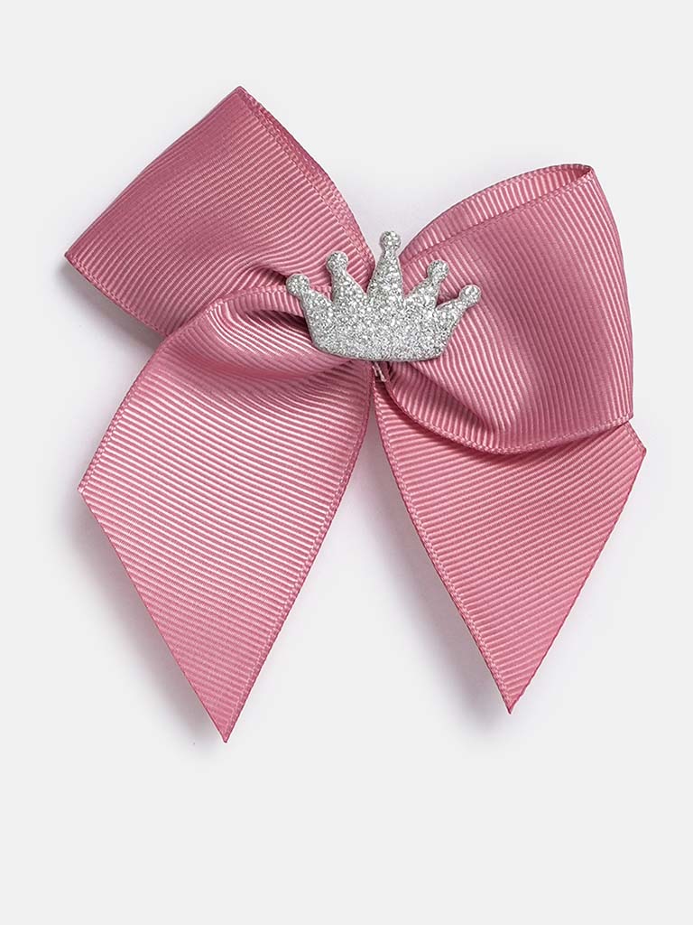 Baby Girl Crown with Bow Handmade Hairclip-Dusty Pink