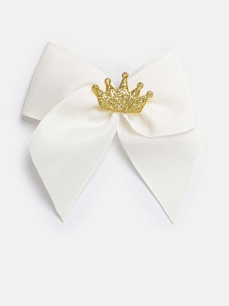 Baby Girl Crown with Bow Handmade Hairclip-Ivory