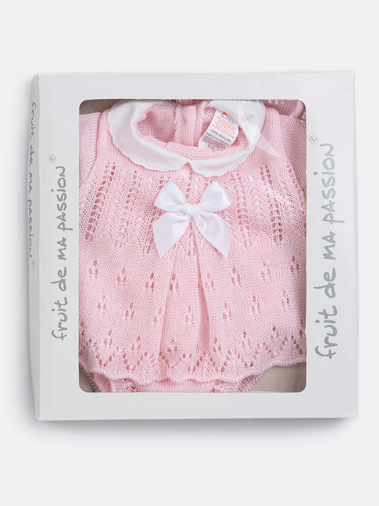 Baby Girl 3-piece Knitted Gift Box Set with Bonnet-Baby Pink