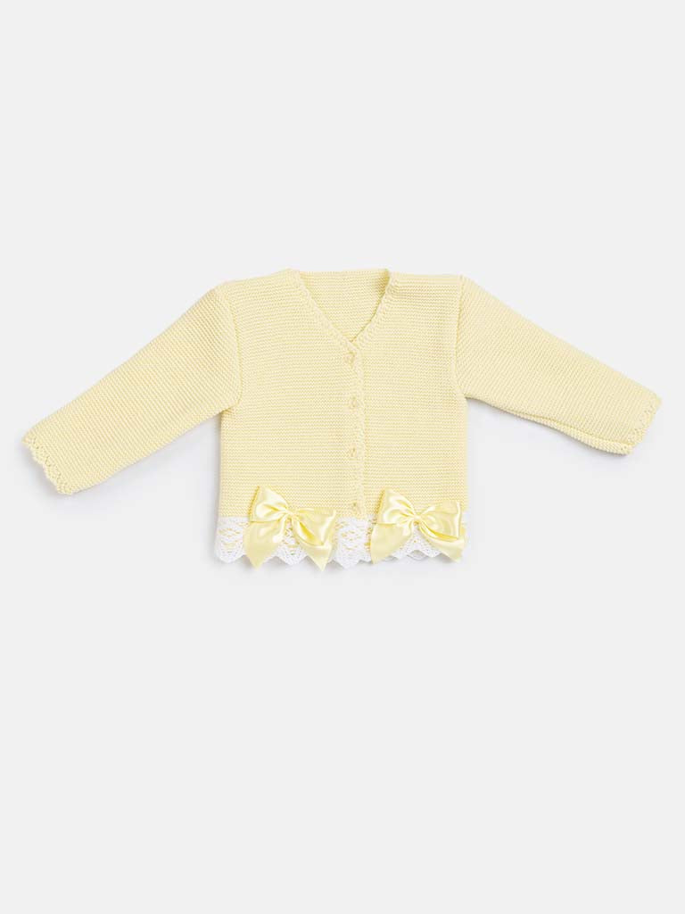 Baby Girl Yellow Cardigan with Bows and Lace