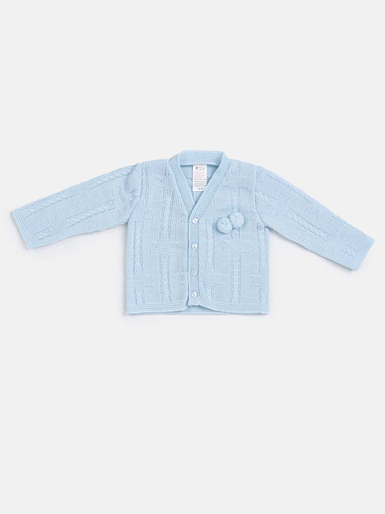 Baby Boy Double Pom-Pom Cardigan - Baby Blue