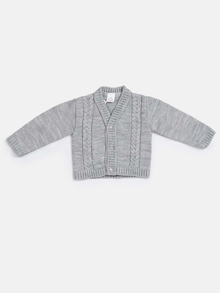 Baby Boy Cable Knit Cardigan - Grey