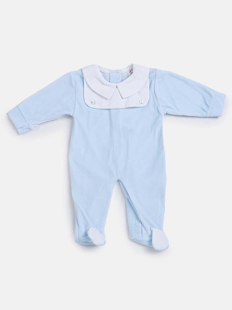 Baby Boy Blue & White Velvet Sleepsuit