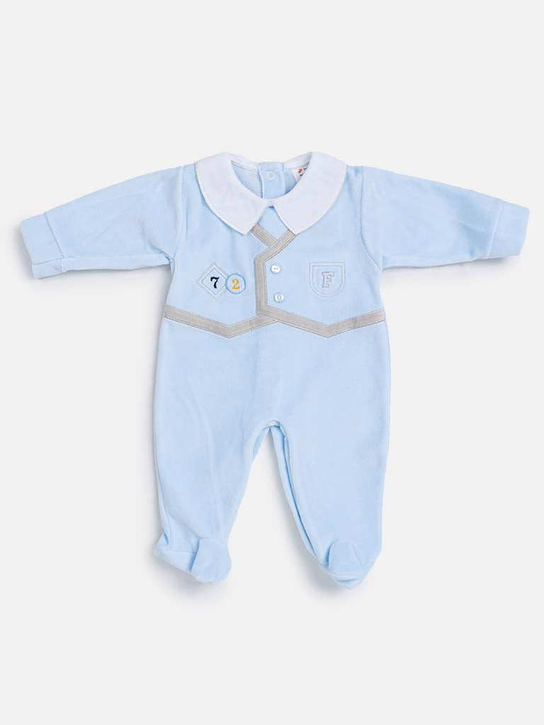Baby Boy Classic Baby Blue Velvet Sleepsuit