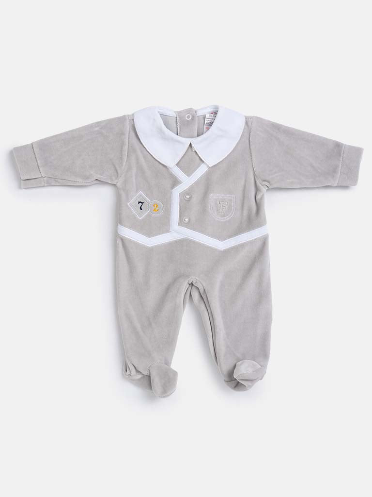 Baby Boy Classic Grey Velvet Sleepsuit