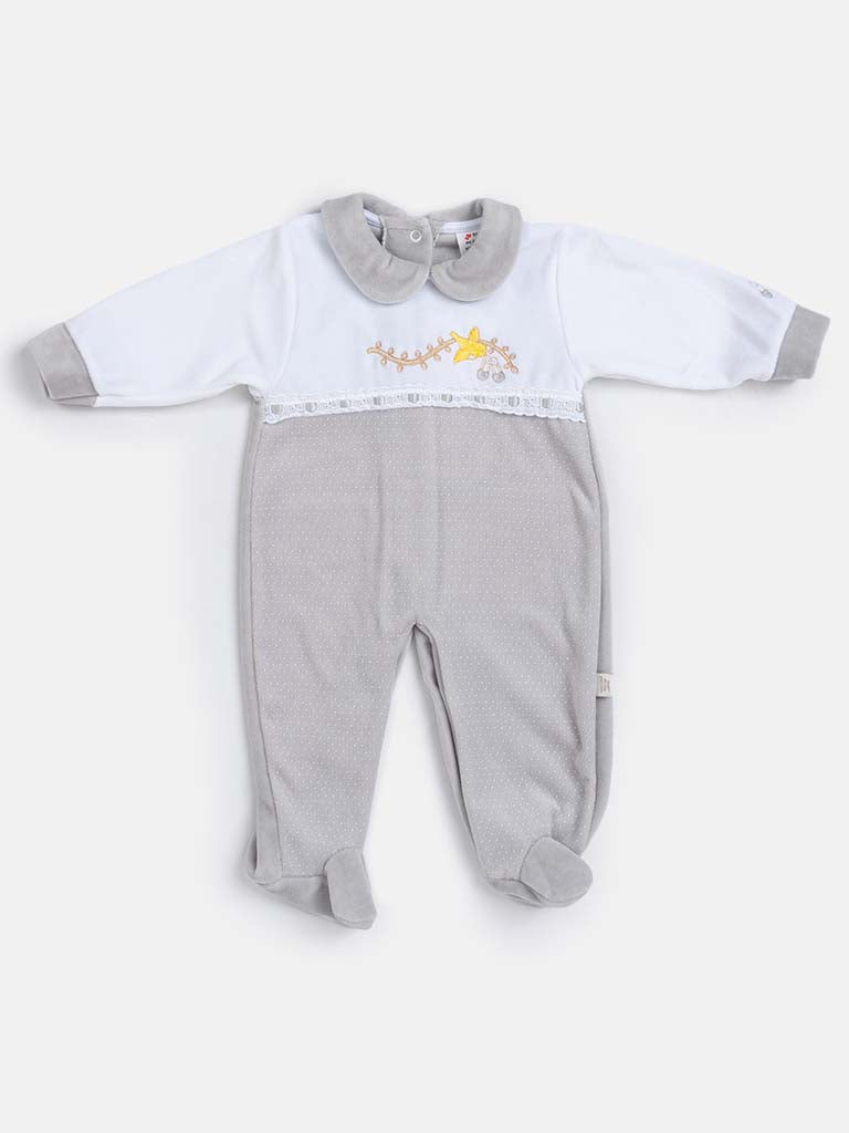 Baby Boy Polka Dot Grey Velvet Sleepsuit