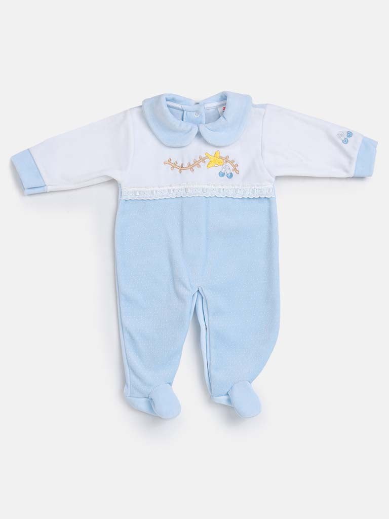 Baby Boy Polka Dot Baby Blue Velvet Sleepsuit