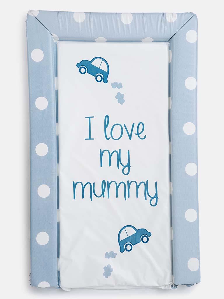 Baby Boy "I Love My Mummy" Changing Mat - White & Blue