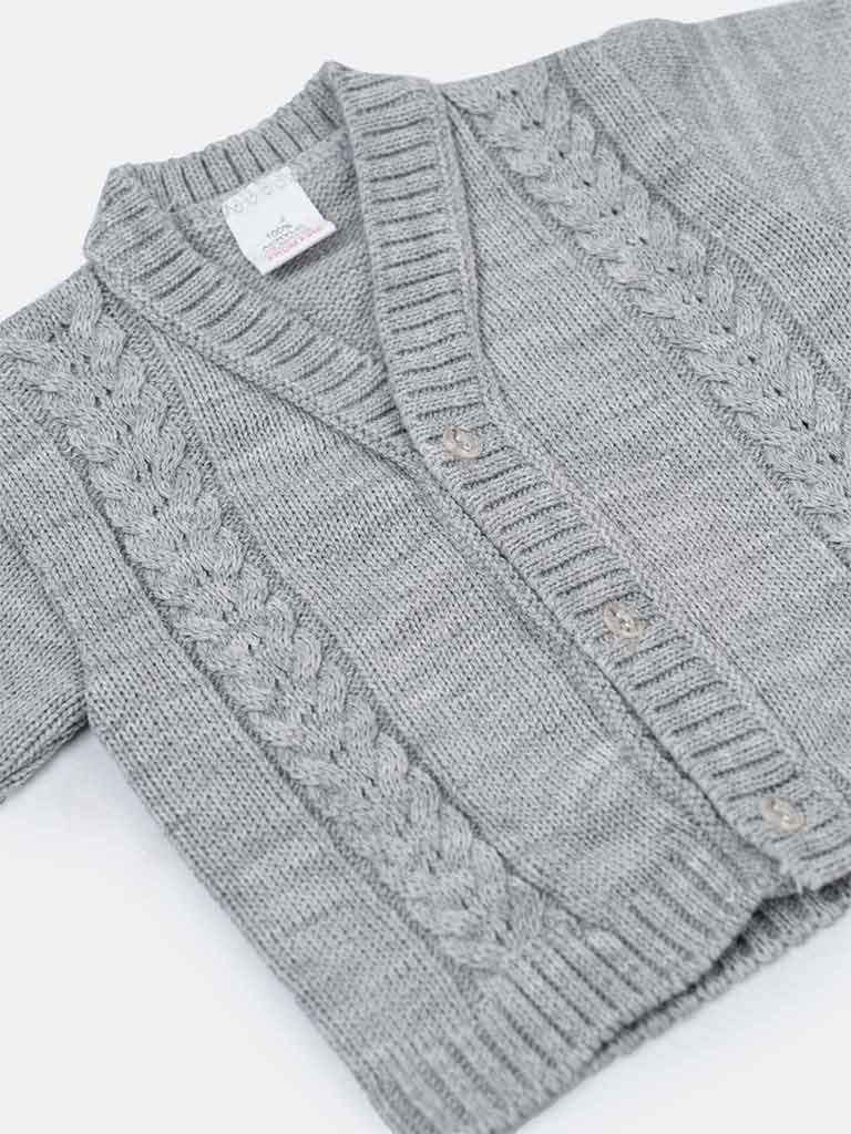 Baby Boy Cable Knit Cardigan - Grey