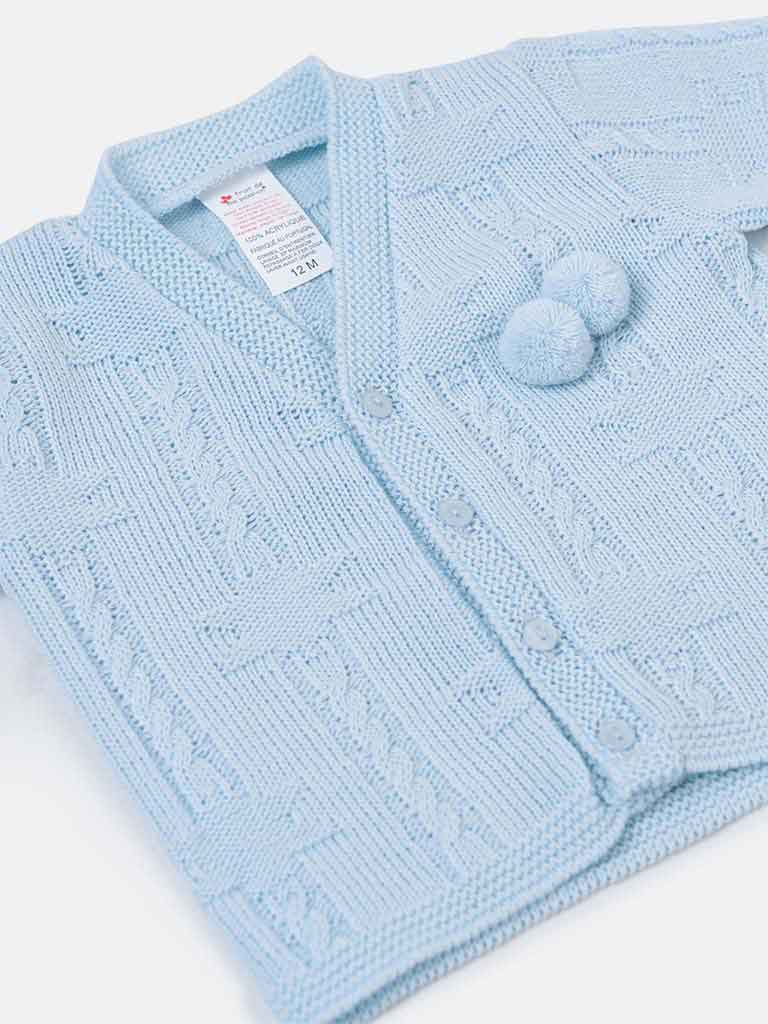 Baby Boy Double Pom-Pom Cardigan - Baby Blue