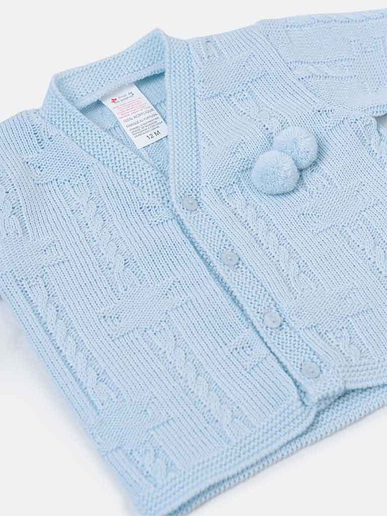 Baby Boy Double Pom-Pom Baby Blue Cardigan