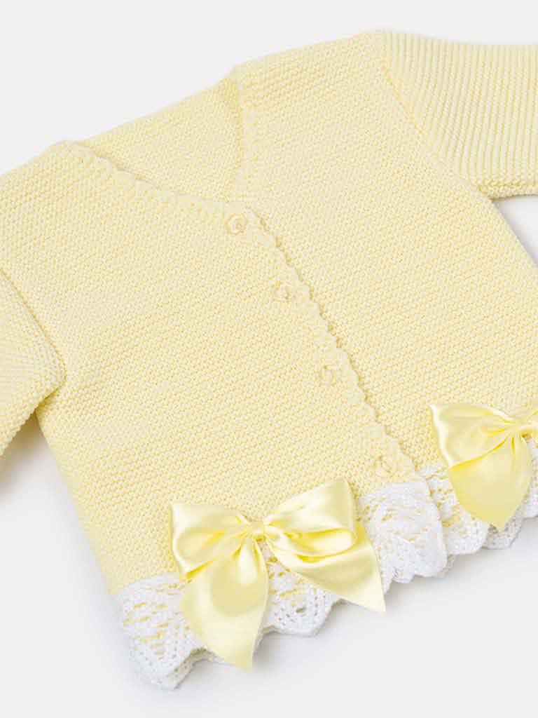 Baby Girl Cardigan with Bows and Lace - Yellow