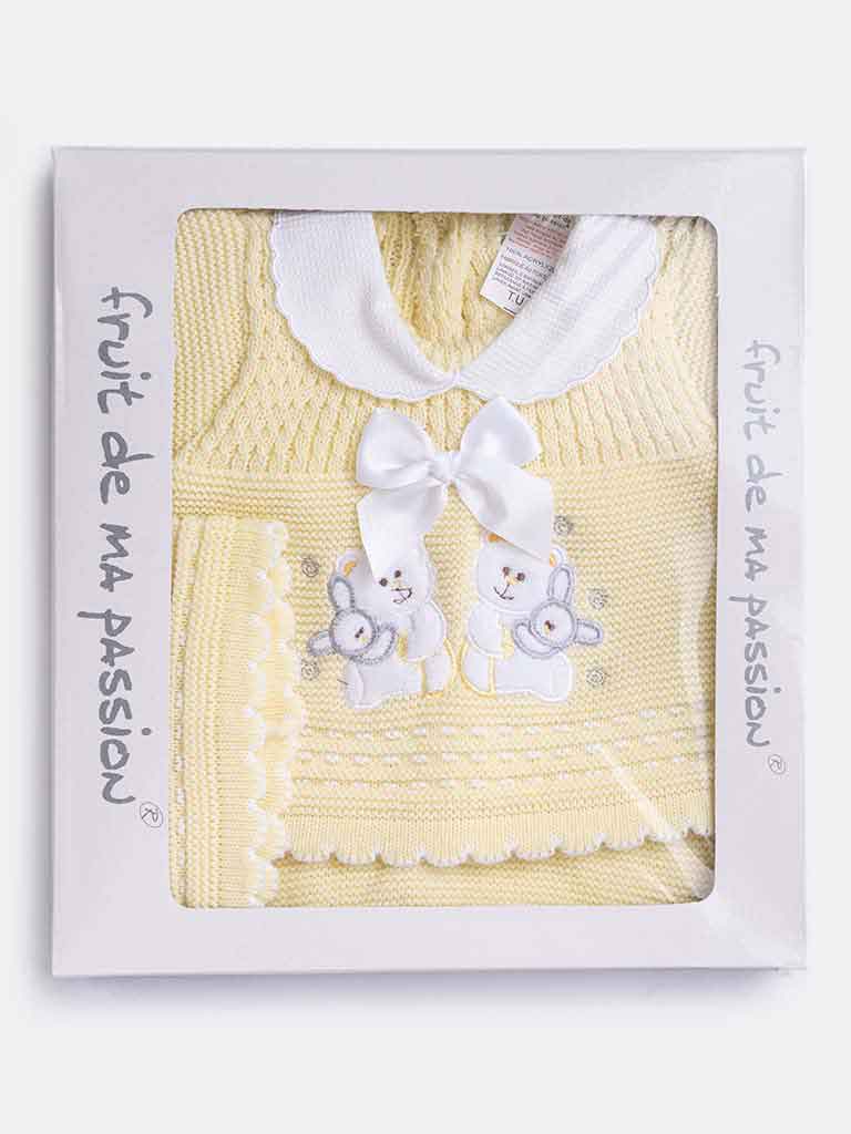 Baby Girl 3-piece Bunny Knitted Gift Box Set-Yellow