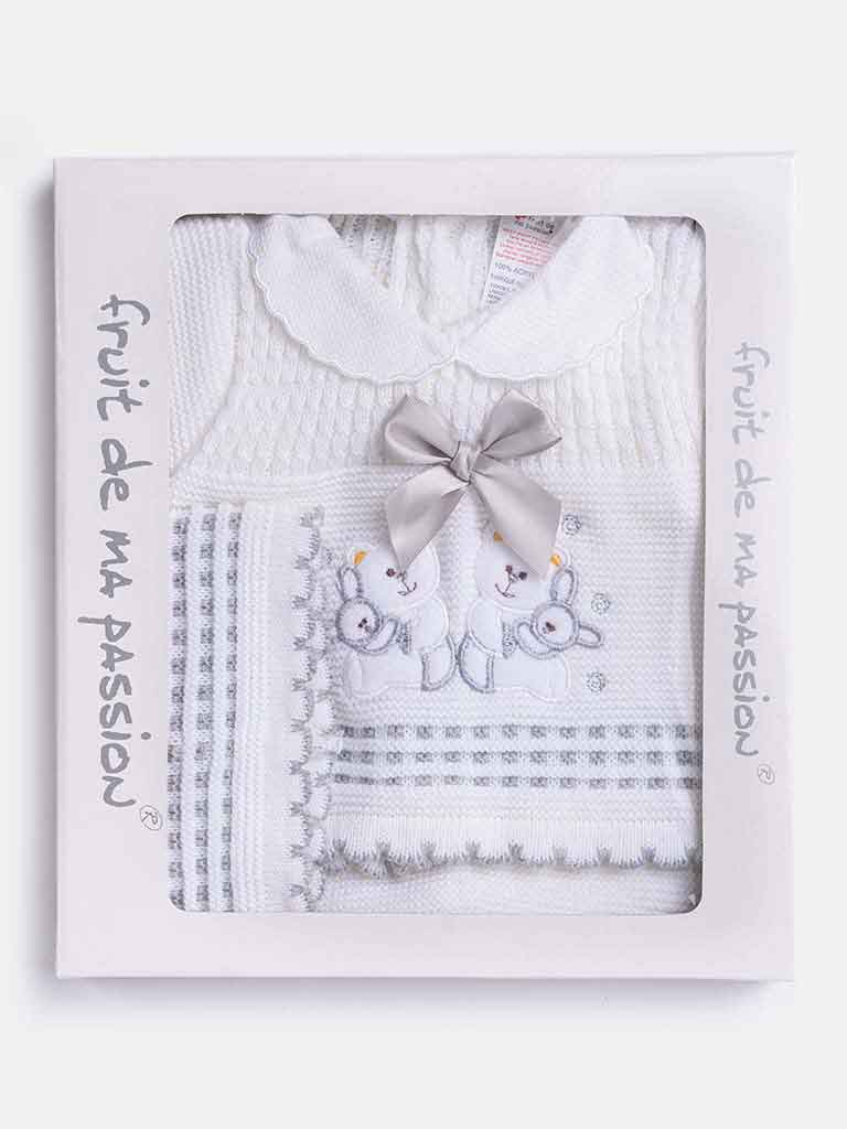 Baby Girl 3-piece Bunny Knitted Gift Box Set-White