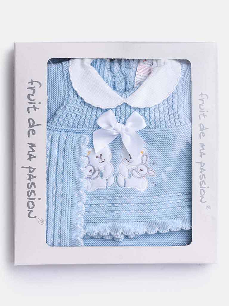 Baby Girl 3-piece Bunny Knitted Gift Box Set-Baby Blue