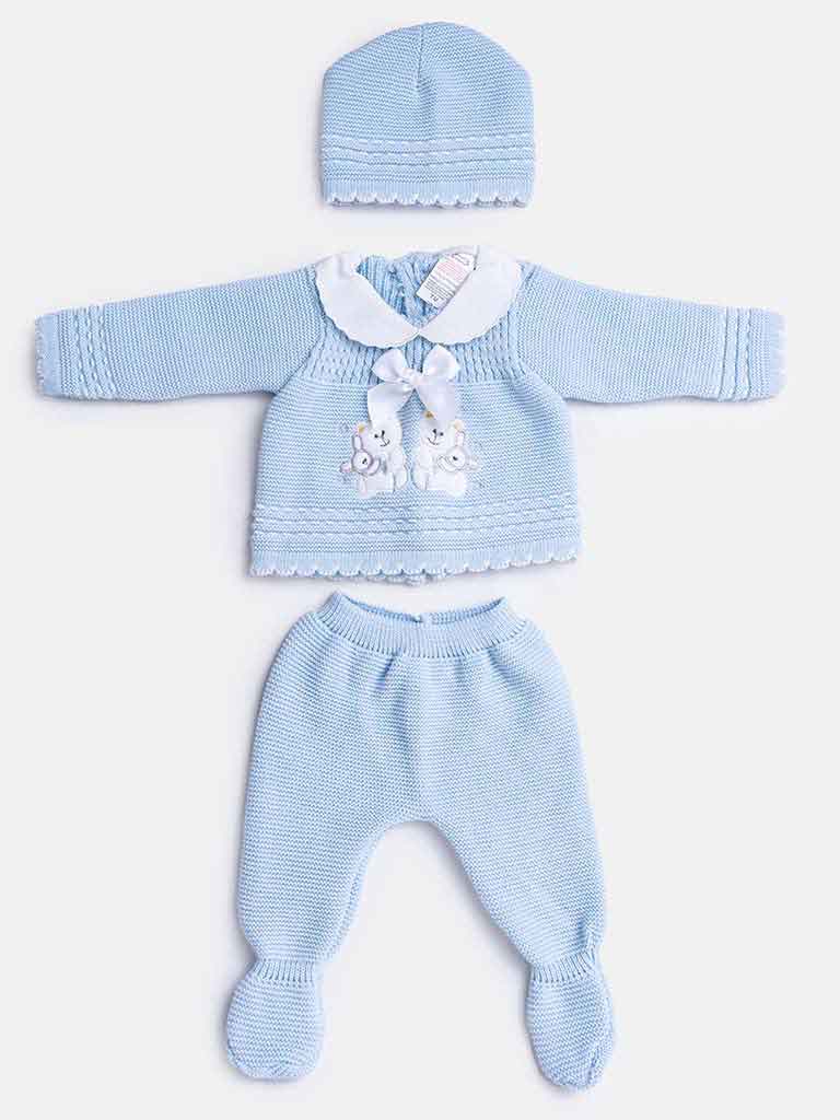 Baby Girl 3-piece Bunny Knitted Gift Box Set - Baby Blue
