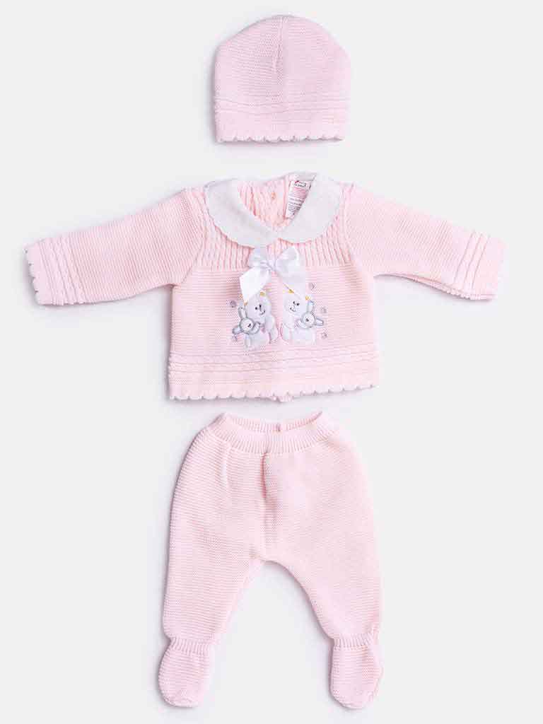 Baby Girl 3-piece Bunny Knitted Gift Box Set-Baby Pink