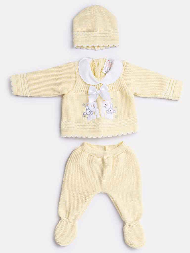 Baby Girl 3-piece Bunny Knitted Gift Box Set - Yellow