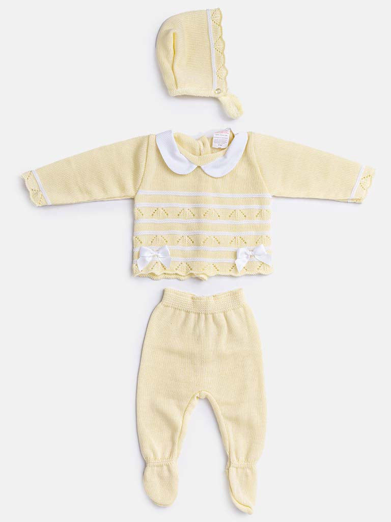 Baby Girl 3-piece Striped Knitted Gift Box Set-Yellow