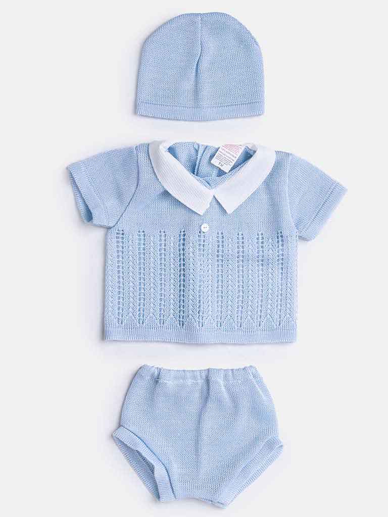 Baby Boy 3 Piece Open Line Knit Gift Box Set-Baby Blue