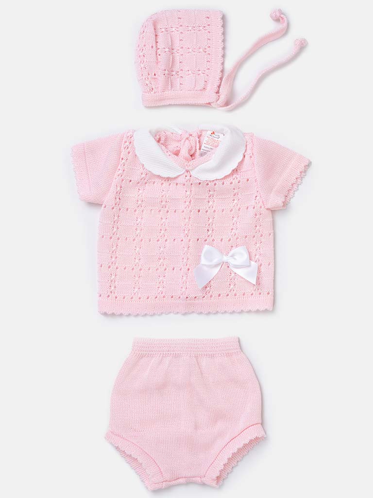 Baby Girl 3-piece Knitted Gift Box Set with Bow - Baby Pink