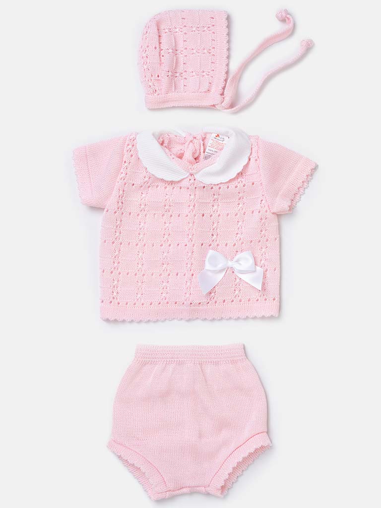 Baby Girl 3-piece Knitted Gift Box Set with Bow-Baby Pink